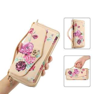 For Samsung Galaxy S22 5G Flower Multi-functional Crossbody Zipper Wallet Leather Phone Case(Yellow)