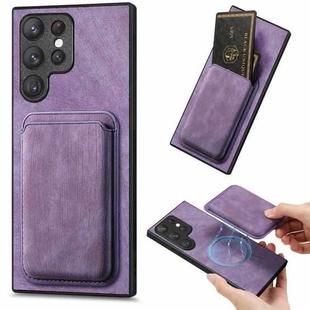 For Samsung Galaxy S22 Ultra 5G Retro Leather Card Bag Magnetic Phone Case(Purple)