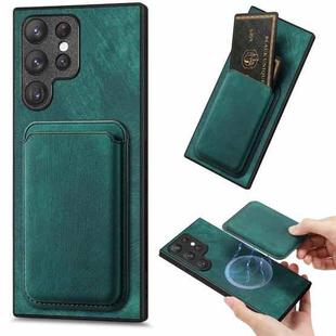 For Samsung Galaxy S22 Ultra 5G Retro Leather Card Bag Magnetic Phone Case(Green)