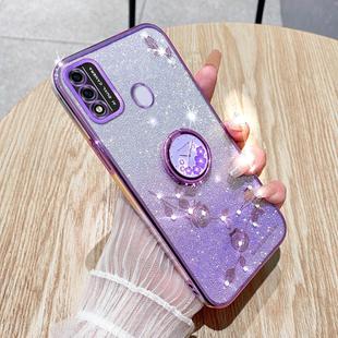 For Tecno Spark GO 2020 Gradient Glitter Immortal Flower Ring All-inclusive Phone Case(Purple)