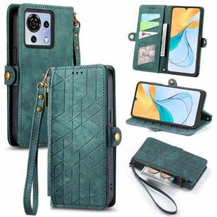 For ZTE Blade V50 Vita Geometric Zipper Wallet Side Buckle Leather Phone Case(Green)