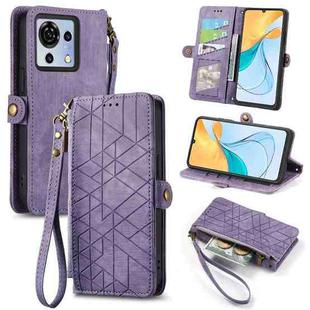 For ZTE Blade V50 Vita Geometric Zipper Wallet Side Buckle Leather Phone Case(Purple)