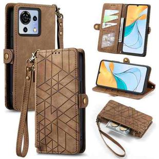 For ZTE Blade V50 Vita Geometric Zipper Wallet Side Buckle Leather Phone Case(Brown)