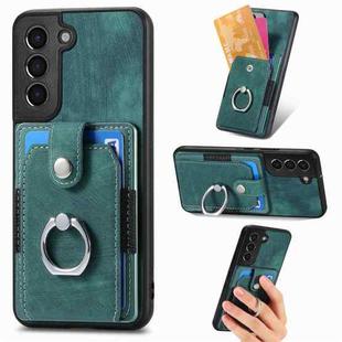 For Samsung Galaxy S21 FE 5G Retro Skin-feel Ring Card Wallet Phone Case(Green)