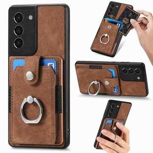 For Samsung Galaxy S21+ 5G Retro Skin-feel Ring Card Wallet Phone Case(Brown)