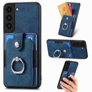 For Samsung Galaxy S22 5G Retro Skin-feel Ring Card Wallet Phone Case(Blue)