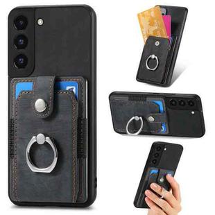 For Samsung Galaxy S22 5G Retro Skin-feel Ring Card Wallet Phone Case(Black)