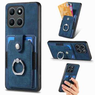 For Honor X6a Retro Skin-feel Ring Card Wallet Phone Case(Blue)