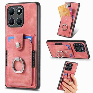 For Honor X6a Retro Skin-feel Ring Card Wallet Phone Case(Pink)