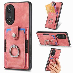 For Honor X50 Retro Skin-feel Ring Card Wallet Phone Case(Pink)