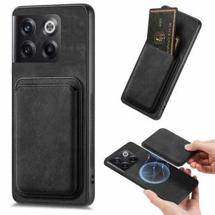 For OnePlus 10T Retro Leather Card Bag Magnetic Phone Case(Black)