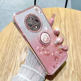 For OPPO A3 Pro Gradient Glitter Immortal Flower Ring All-inclusive Phone Case(Pink)