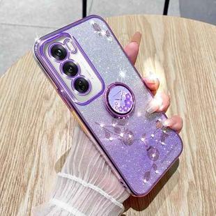 For OPPO Reno12 Pro  Global  Gradient Glitter Immortal Flower Ring All-inclusive Phone Case(Purple)