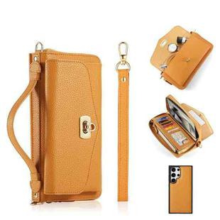 For Samsung Galaxy S24 Ultra 5G Crossbody Multi-functional Zipper Wallet Litchi Leather Phone Case(Orange)