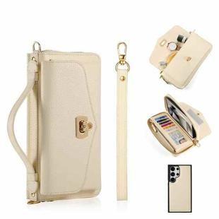 For Samsung Galaxy S24 Ultra 5G Crossbody Multi-functional Zipper Wallet Litchi Leather Phone Case(Beige)