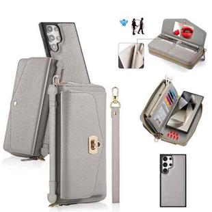 For Samsung Galaxy S24 Ultra 5G Crossbody Multi-functional Zipper Wallet Litchi Leather Phone Case(Grey)
