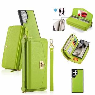 For Samsung Galaxy S24 Ultra 5G Crossbody Multi-functional Zipper Wallet Litchi Leather Phone Case(Green)