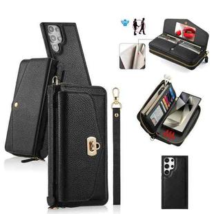 For Samsung Galaxy S24+ 5G Crossbody Multi-functional Zipper Wallet Litchi Leather Phone Case(Black)
