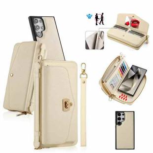 For Samsung Galaxy S24+ 5G Crossbody Multi-functional Zipper Wallet Litchi Leather Phone Case(Beige)