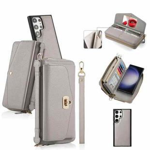 For Samsung Galaxy S23 Ultra 5G Crossbody Multi-functional Zipper Wallet Litchi Leather Phone Case(Grey)