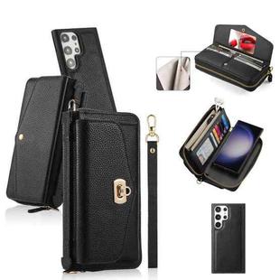 For Samsung Galaxy S23 5G Crossbody Multi-functional Zipper Wallet Litchi Leather Phone Case(Black)