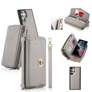 For Samsung Galaxy S22+ 5G Crossbody Multi-functional Zipper Wallet Litchi Leather Phone Case(Grey)