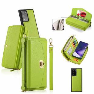 For Samsung Galaxy Note20 Crossbody Multi-functional Zipper Wallet Litchi Leather Phone Case(Green)