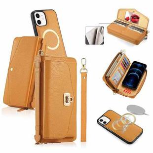 For iPhone 12 MagSafe Crossbody Multi-functional Zipper Wallet Litchi Leather Phone Case(Orange)