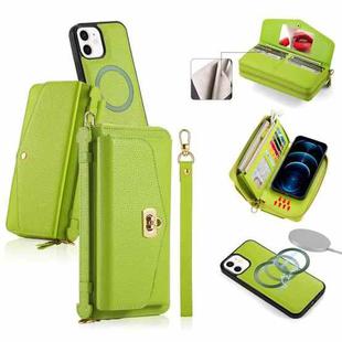 For iPhone 12 MagSafe Crossbody Multi-functional Zipper Wallet Litchi Leather Phone Case(Green)