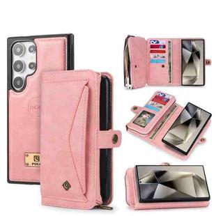 For Samsung Galaxy S24+ 5G Multi-functional Zipper Wallet Leather Phone Case(Pink)
