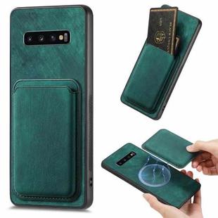 For Samsung Galaxy S10+ Retro Leather Card Bag Magnetic Phone Case(Green)