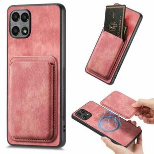 For Samsung Galaxy A22 5G Retro Leather Card Bag Magnetic Phone Case(Pink)