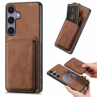 For Samsung Galaxy S25 5G Retro Leather Card Bag Magnetic Phone Case(Brown)
