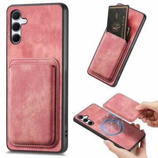 For Samsung Galaxy A55 5G Retro Leather Card Bag Magnetic Phone Case(Pink)