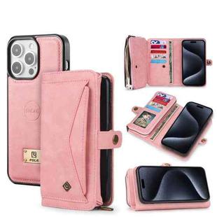 For iPhone 15 Pro Multi-functional Zipper Wallet Leather Phone Case(Pink)