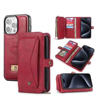 For iPhone 15 Plus Multi-functional Zipper Wallet Leather Phone Case(Red)