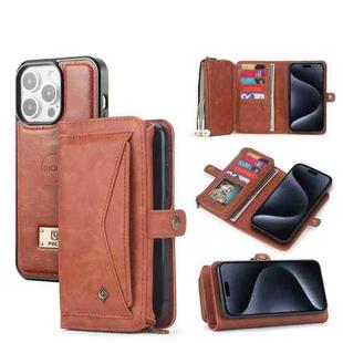 For iPhone 15 Multi-functional Zipper Wallet Leather Phone Case(Brown)