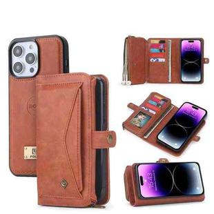 For iPhone 14 Plus Multi-functional Zipper Wallet Leather Phone Case(Brown)