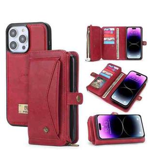 For iPhone 14 Pro Multi-functional Zipper Wallet Leather Phone Case(Red)