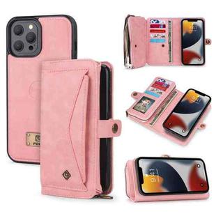 For iPhone 13 Pro Multi-functional Zipper Wallet Leather Phone Case(Pink)