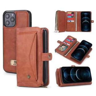 For iPhone 12 Pro Max Multi-functional Zipper Wallet Leather Phone Case(Brown)