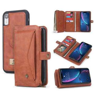 For iPhone XS Max Multi-functional Zipper Wallet Leather Phone Case(Brown)