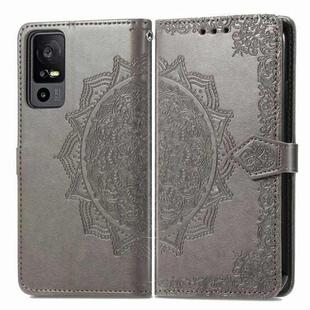 For TCL 40 XE Mandala Flower Embossed Leather Phone Case(Grey)