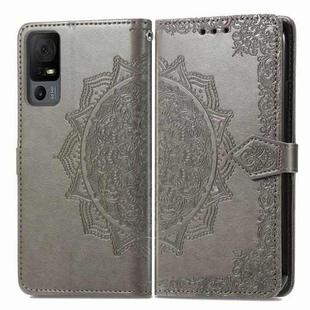 For TCL 40 XL Mandala Flower Embossed Leather Phone Case(Grey)