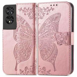For TCL 40 NXTpaper 4G Butterfly Love Flower Embossed Leather Phone Case(Rose Gold)