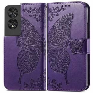 For TCL 40 NXTpaper 4G Butterfly Love Flower Embossed Leather Phone Case(Dark Purple)