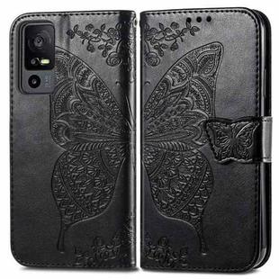 For TCL 40 XE Butterfly Love Flower Embossed Leather Phone Case(Black)