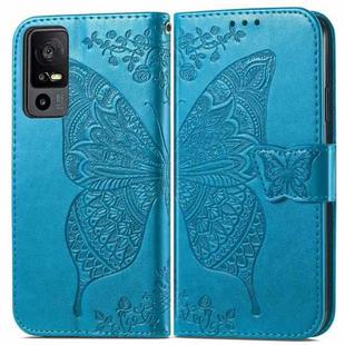 For TCL 40 XE Butterfly Love Flower Embossed Leather Phone Case(Blue)