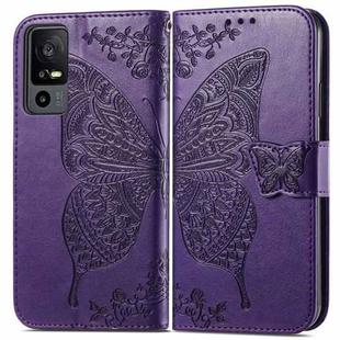 For TCL 40 XE Butterfly Love Flower Embossed Leather Phone Case(Dark Purple)