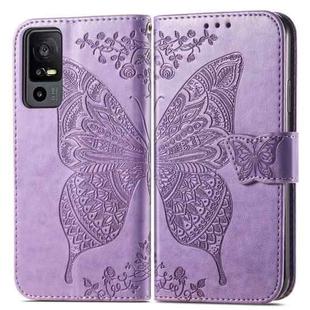 For TCL 40 XE Butterfly Love Flower Embossed Leather Phone Case(Light Purple)